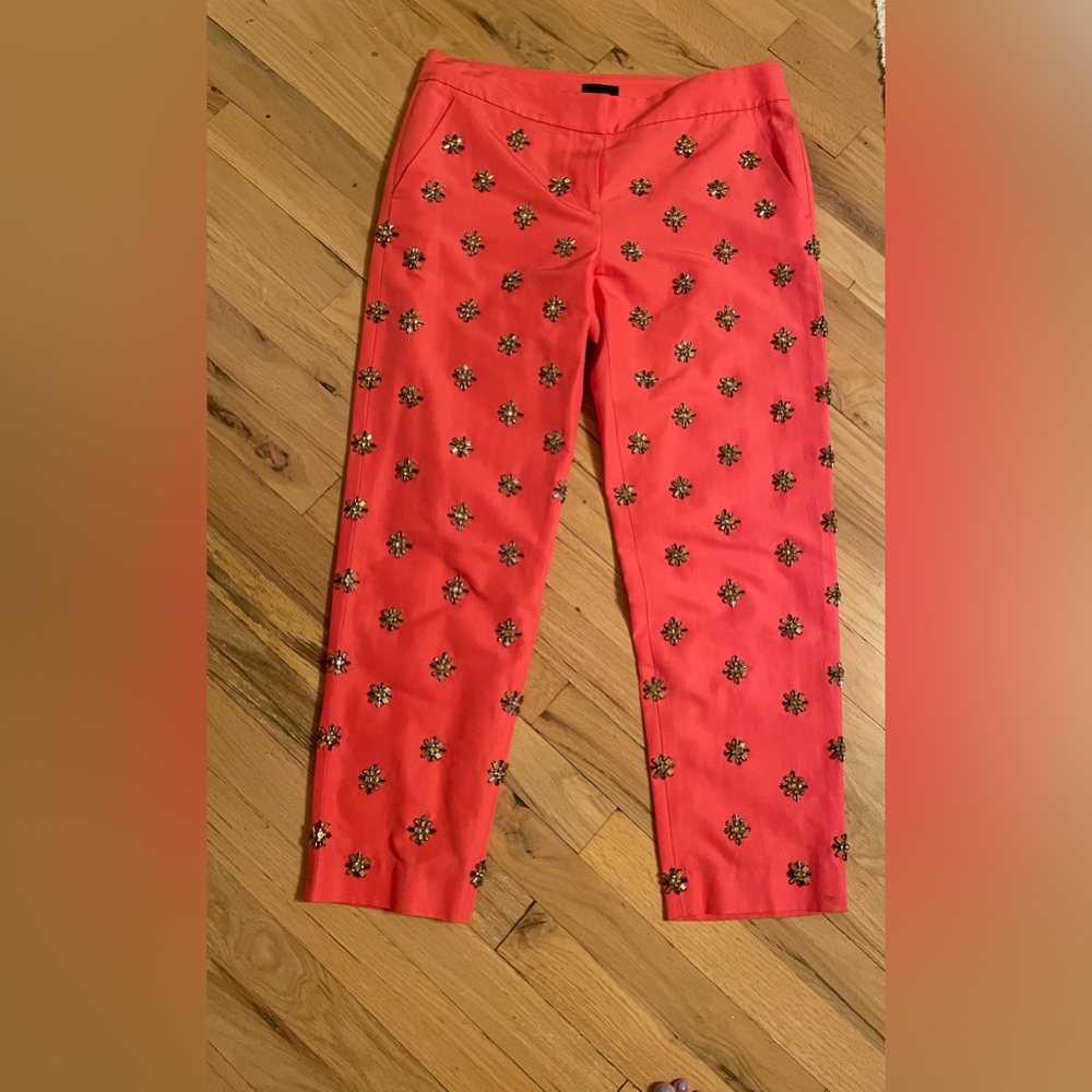 J.Crew Jenna Lyon limited edition Coral/bejeweled pants. Perfect condition. Size